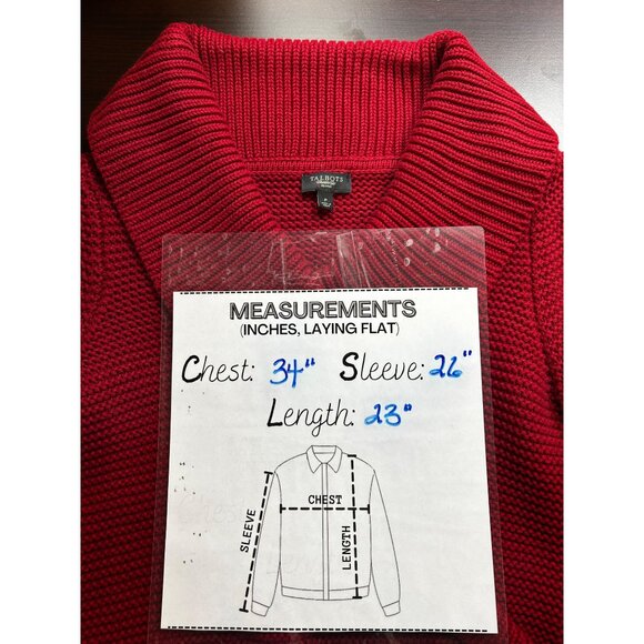 Talbots Sweater Womens Petite 100% Cotton Shawl Collar Red Knit Cozy Classic - Picture 5 of 6